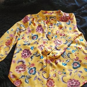 Yellow floral print blouse